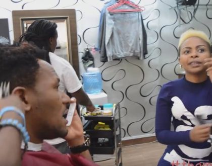 Size 8 and DJ Mo go for a shave at the same barbershop on Kimathi Street (Photos)