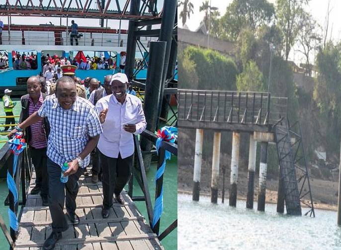 Mtongwe ferry ramp collapses barely two months after President Uhuru commissioned Mtongwe ferry service (Photos)