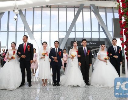 Chinese lovers celebrate completion of Standard Gauge Railway with mass wedding at Nairobi terminus (Photos)