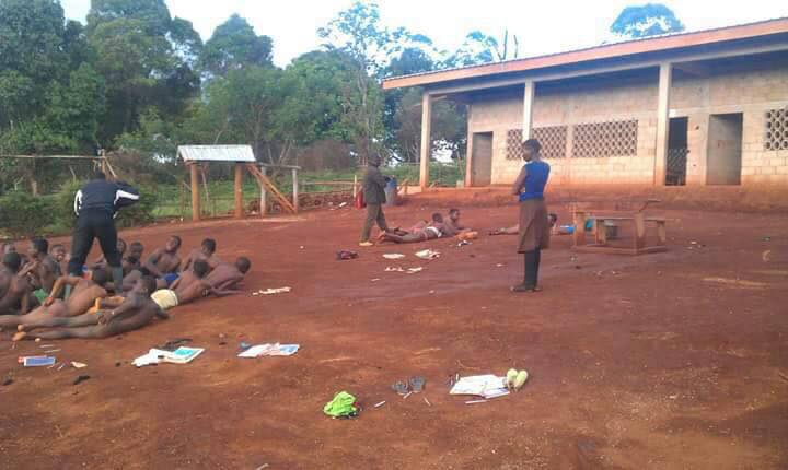 Shock as teachers strip male and female students to underwear before caning them in the open (Photos)