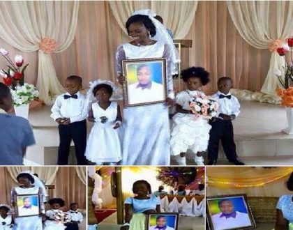 Lady who got married to a frame picture of her sweetheart rewarded for her tenacity (Photos)