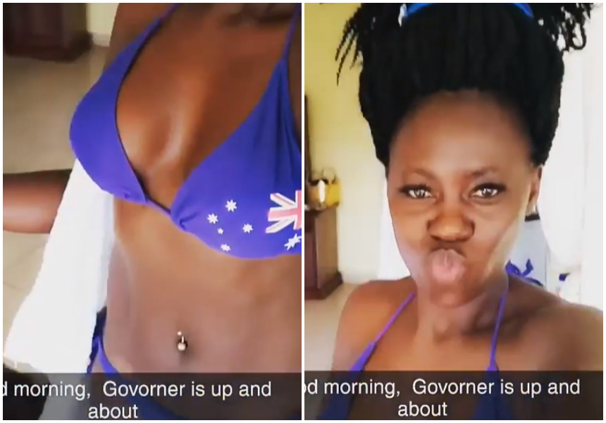 Akothee gives fans a bird’s eye view of her pierced navel while flaunting her body in a bikini (Video)
