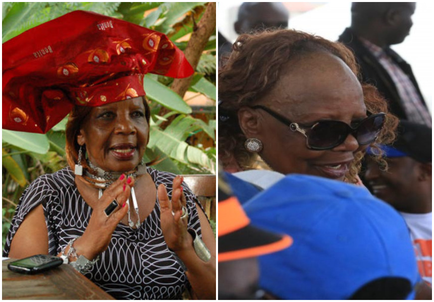 Mudavadi and Kalonzo can’t hold back their laughter as Orie Rogo Manduli’s headgear falls off exposing the big secret on her forehead