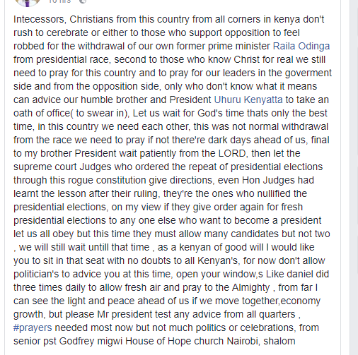 Pastor Migwi's post