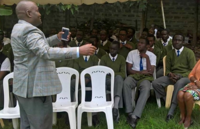 Nyeri Governor Wahome Gakuru with his son and classmates
