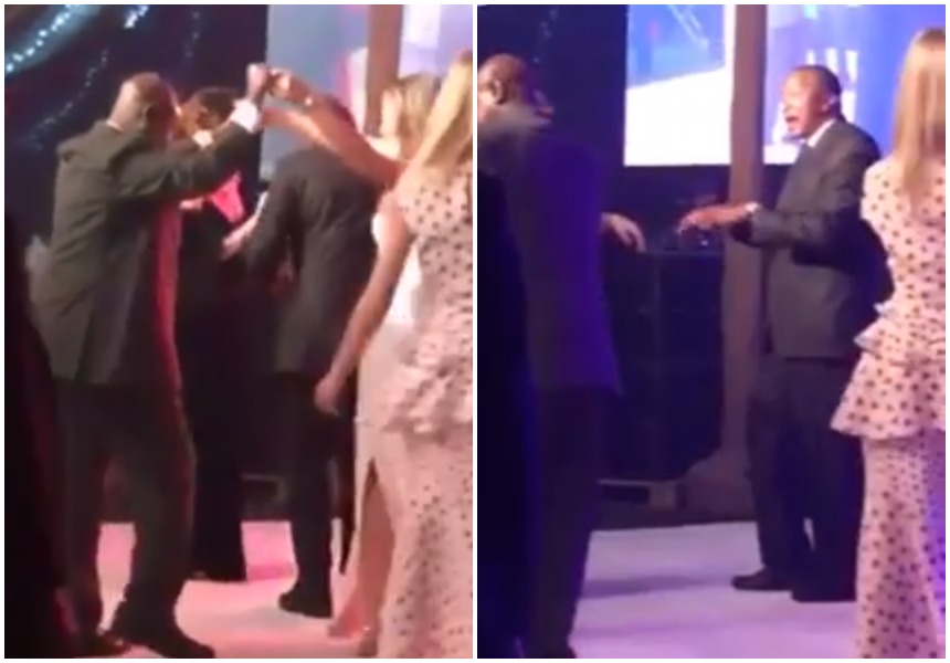 Presidents Uhuru and Museveni dance the night away with Caucasian hotties at State House dinner (Video)