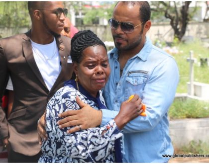Kanumba's mother sheds fresh tears as Nollywood star Ramsey Nouah visits her son's grave (Photos)