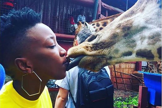 You just cheated on Nameless! Wahu Kisses a giraffe, Kenyans react online