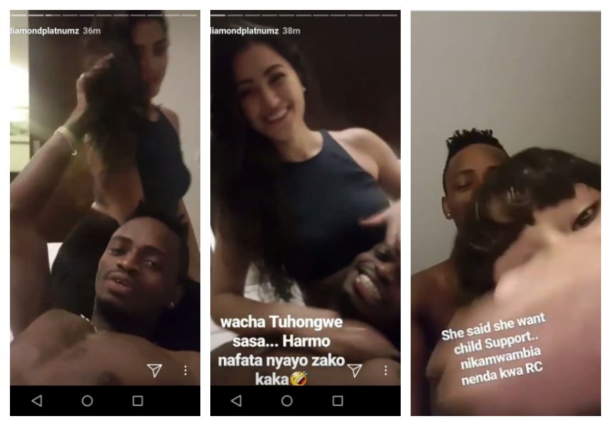 Diamond Platnumz in bed with the exotic woman and Hamisa Mobetto