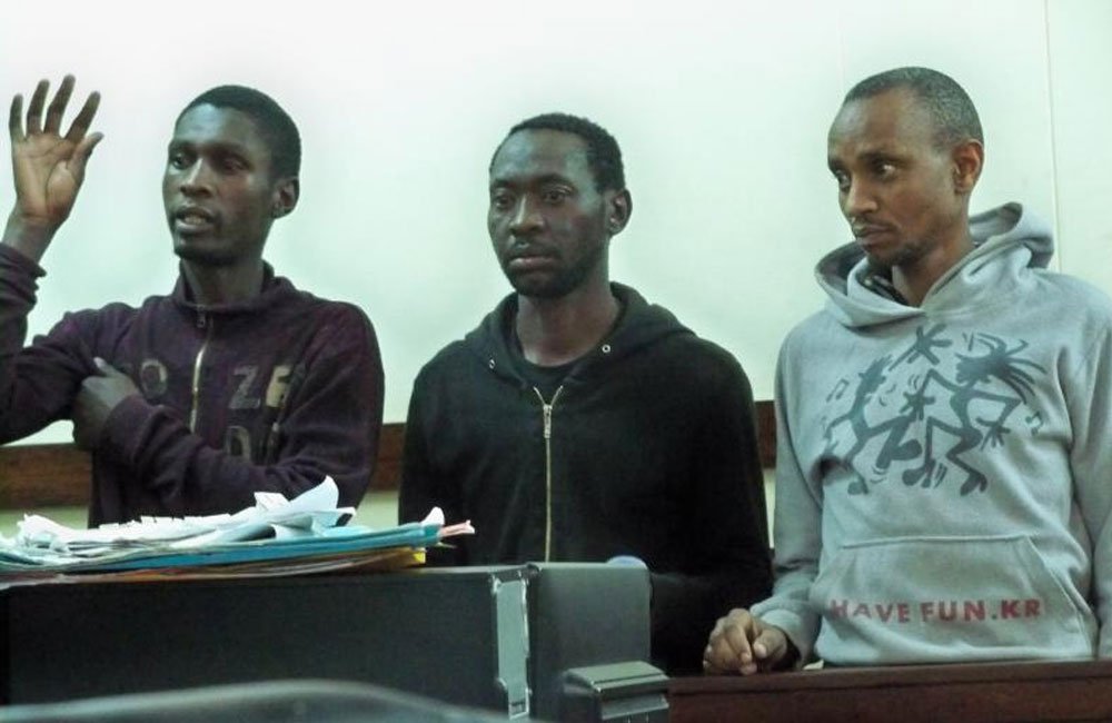 Martin Kimani Gachuiri, Elius Kamau Kimori and Fredrick Mutua Wambua in court 