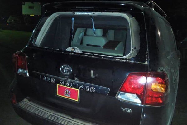 Museveni's vehicle that was vandalized in Arua