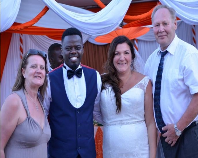 Ninja with his bride and her parents during the wedding in January 2018