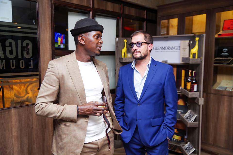 CEO Soundset Africa Creative Tim Adeka and Alexandre Helaine - Market Manager Moet Henessey catching up at the Glenmorangie whisky tasting.