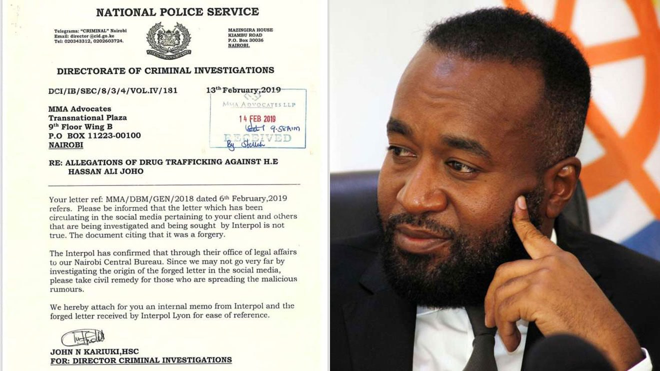 Official letter doing rounds online stating Joho is a wanted drug dealer fake- DCI 