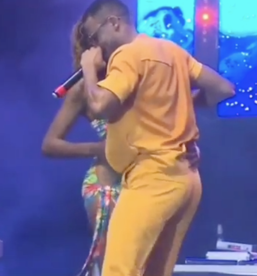 Video: Thirsty woman surprises a married Ali Kiba after grabbing his Mjulus while dancing on stage 