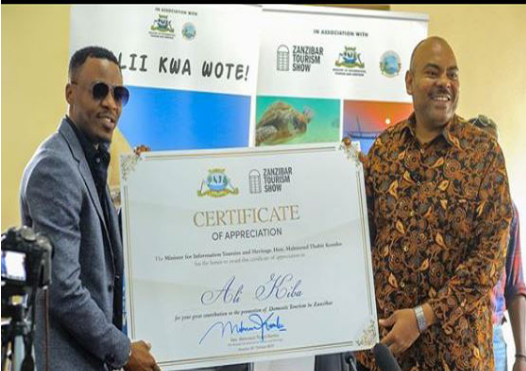 Ali Kiba rewarded for promoting tourism in Zanziba