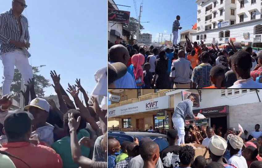 Otile Brown dishes out sums of money and free pairs of shoes to Mombasa locals [video]