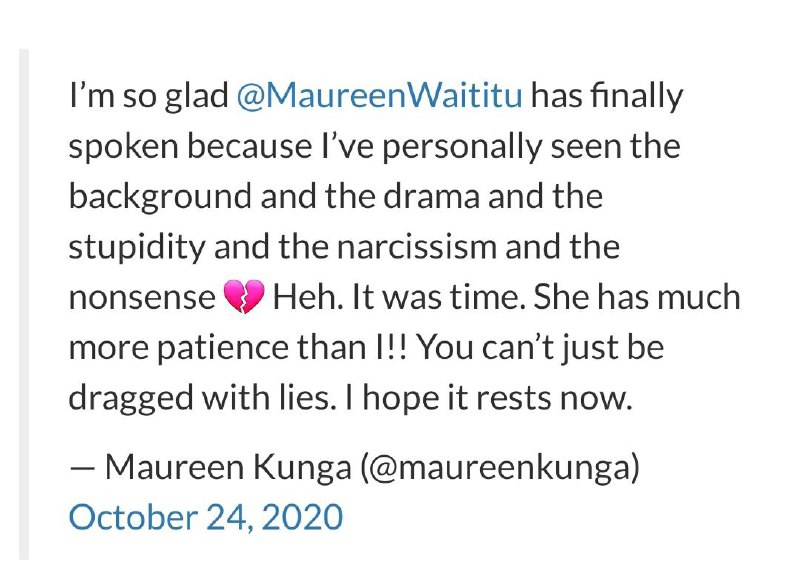 Maureen Kunga's tweet about Frankie