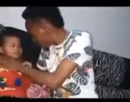 Heart wrenching! Watch Kamba singer Kasolo threaten to strangle 3 year old daughter over broken water bottle (Video)