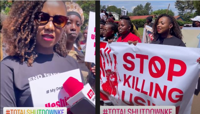 Actress Kate leads the Nyeri anti-femicide march.