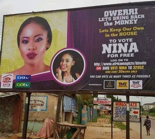 Nina(BBNAIJA) fans erect billboard for her in Imo state