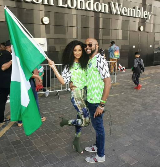 Photos of Banky W and Adesua Etomi in their Super Eagles jersey