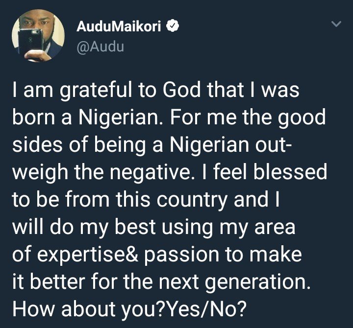 Audu Maikori says he is a proud Nigerian