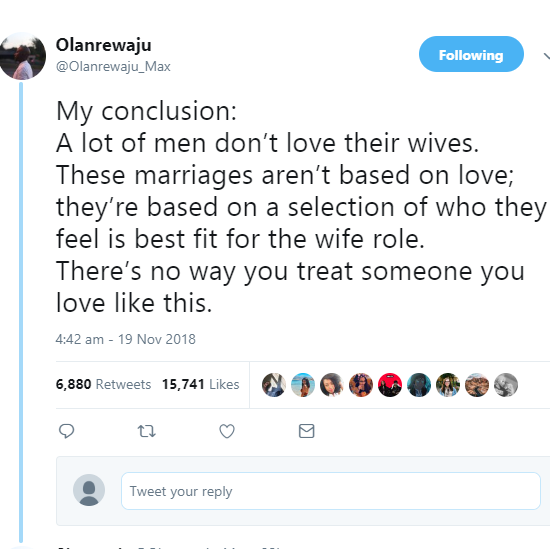 “A lot of men don’t love their wives” – Twitter user