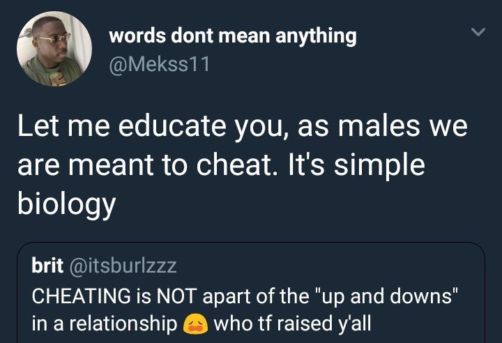 Lol, read this lady’s reply to a guy who said men are  meant to cheat