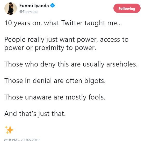 Funmi Iyanda reveals what Twitter has taught her