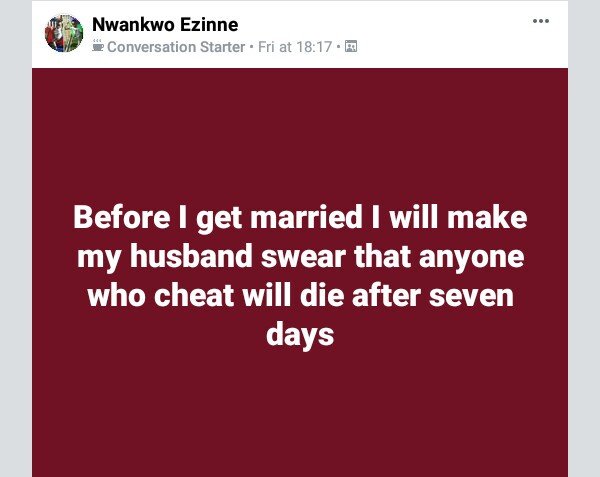 Facebook User to make her husband-to-be swear to death before their marriage