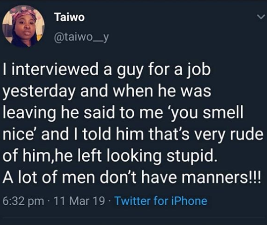 Is it wrong to tell your interviewer that he/she smells nice?