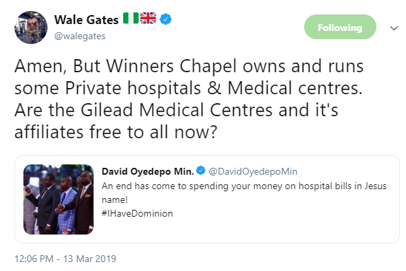 Comedian Wale Gates comes for Bishop Oyedepo on Twitter