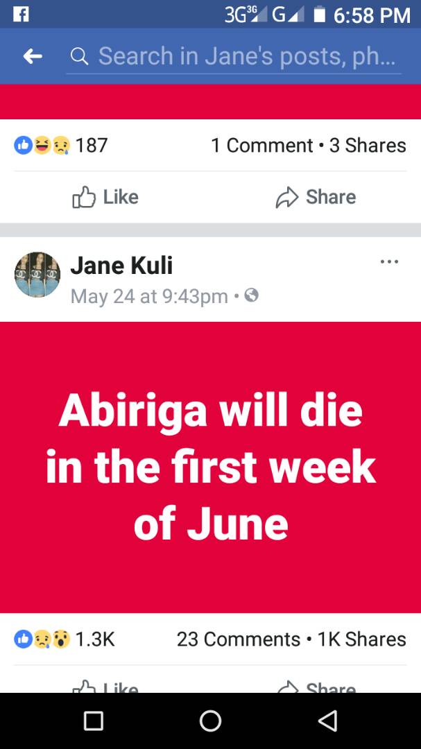 Girl “Predicts” Abiriga’s death. Fools Ugandans