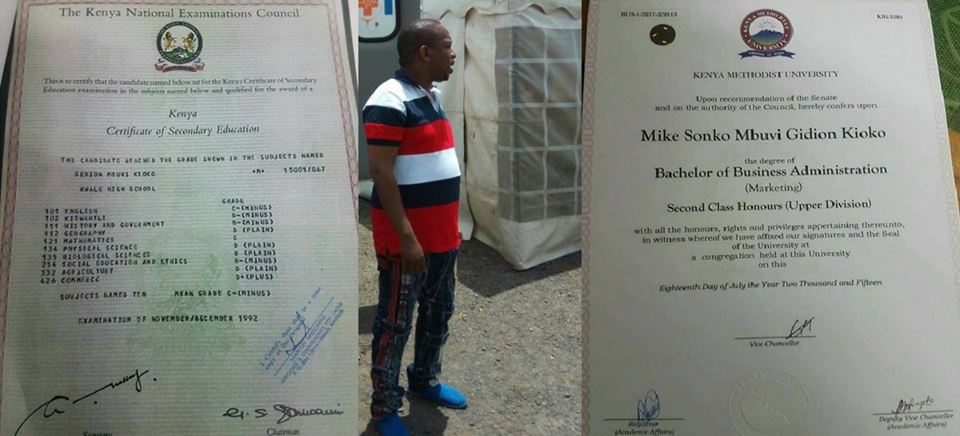 Apana taka mchezo! Mike Sonko forced to share original copies of ALL academic certificates he has… Yes it’s true he scored C- in KCSE (Photos)